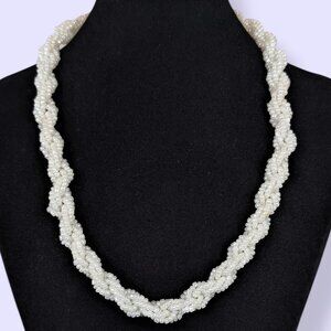 V. White Seed Bead Bayadere Necklace